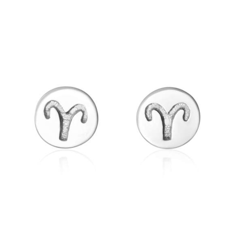 925 Sterling Silver Zodiac ARIES Disc Earrings